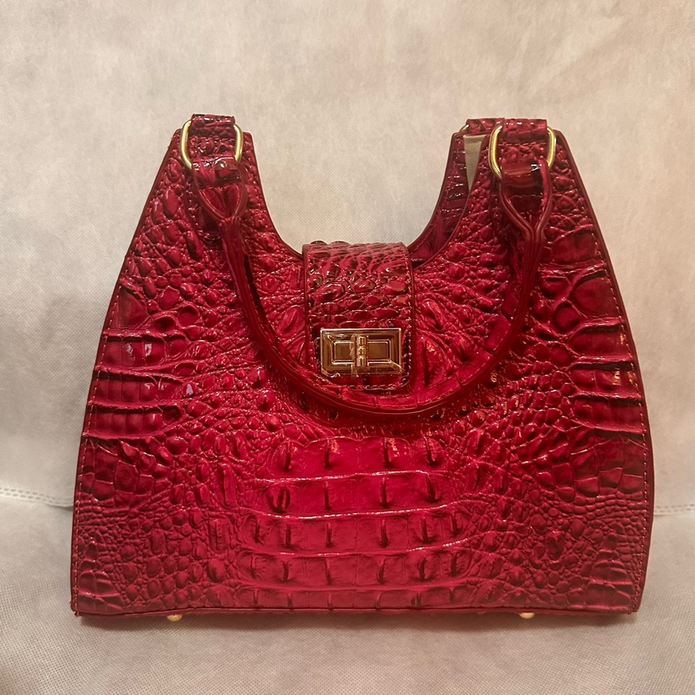 Elegant Red Crocodile-Embossed Handbag